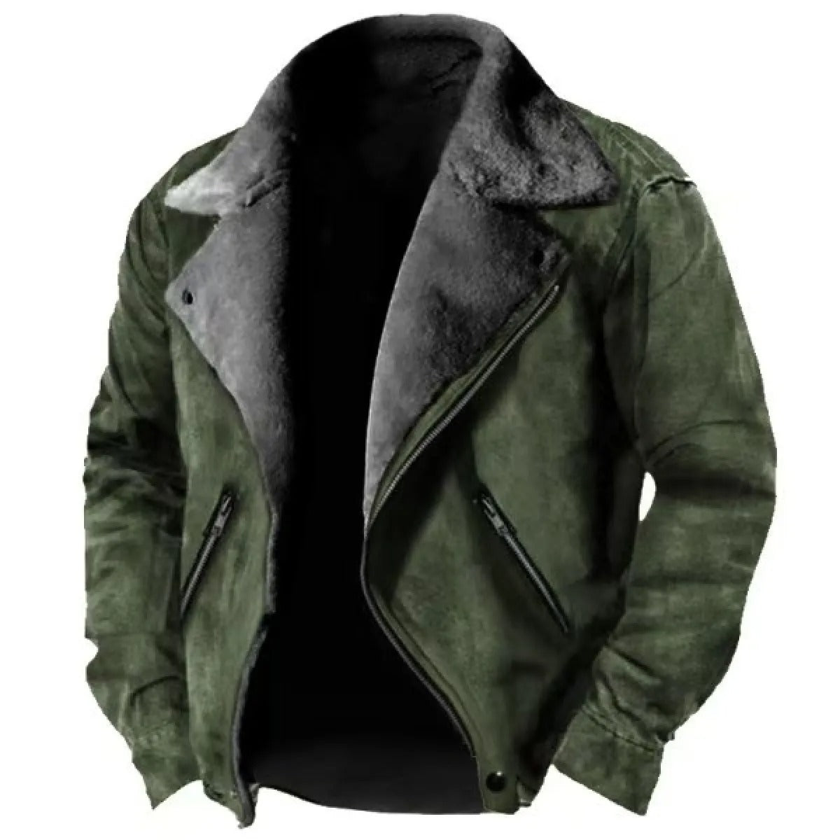 Men's Jacket – Polo Collar Zipper, Thick Plush Lined Outerwear