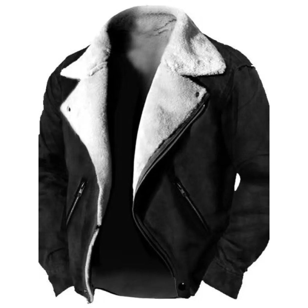 Men's Jacket – Polo Collar Zipper, Thick Plush Lined Outerwear