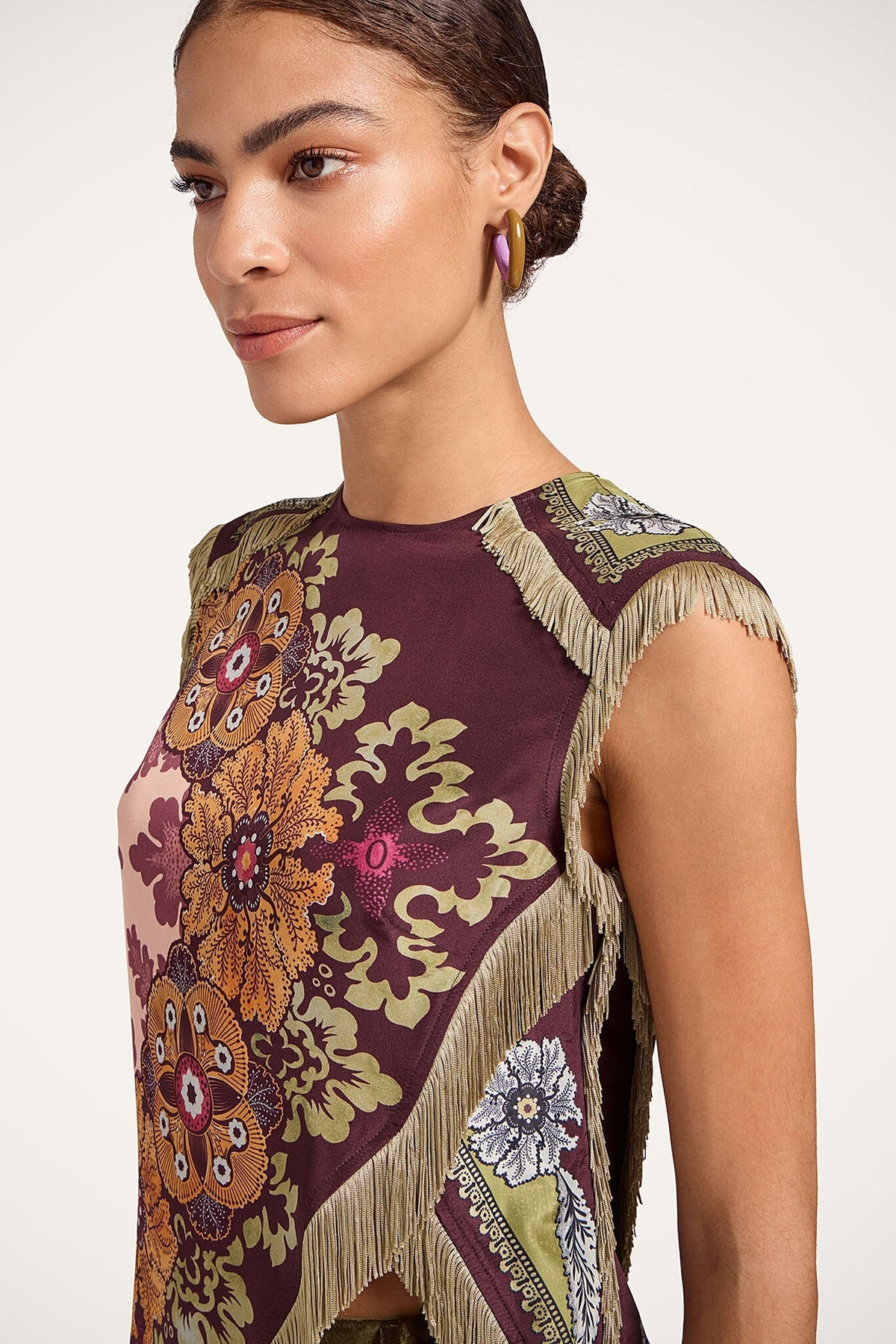 Boho Flower Fringe Asymmetrical Top