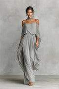 Gray Chiffon Cold-Shoulder Two-Piece Set