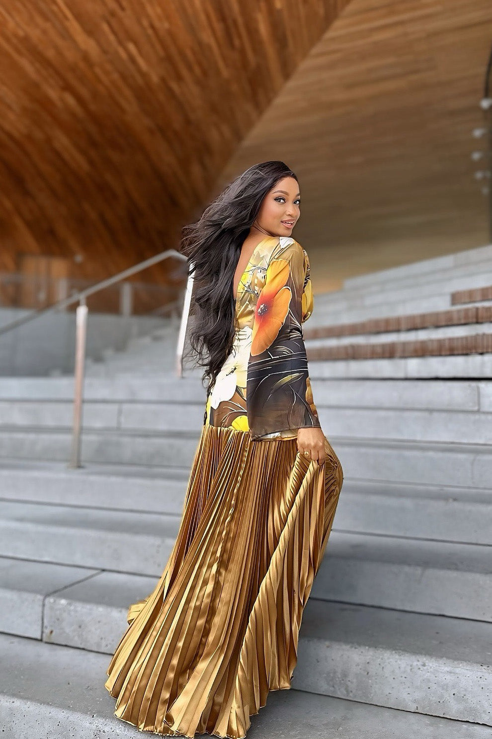 Aurora Pleated Maxi-Length Dress