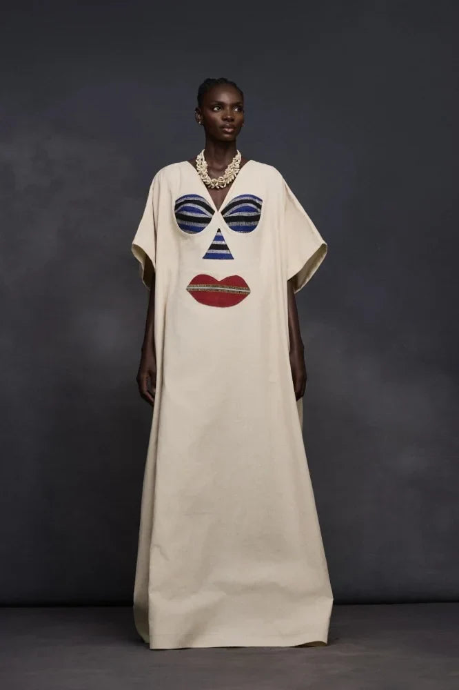 Modern Abstract Face Motif Kaftan
