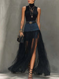 Coordinated The Denim And Mesh Set