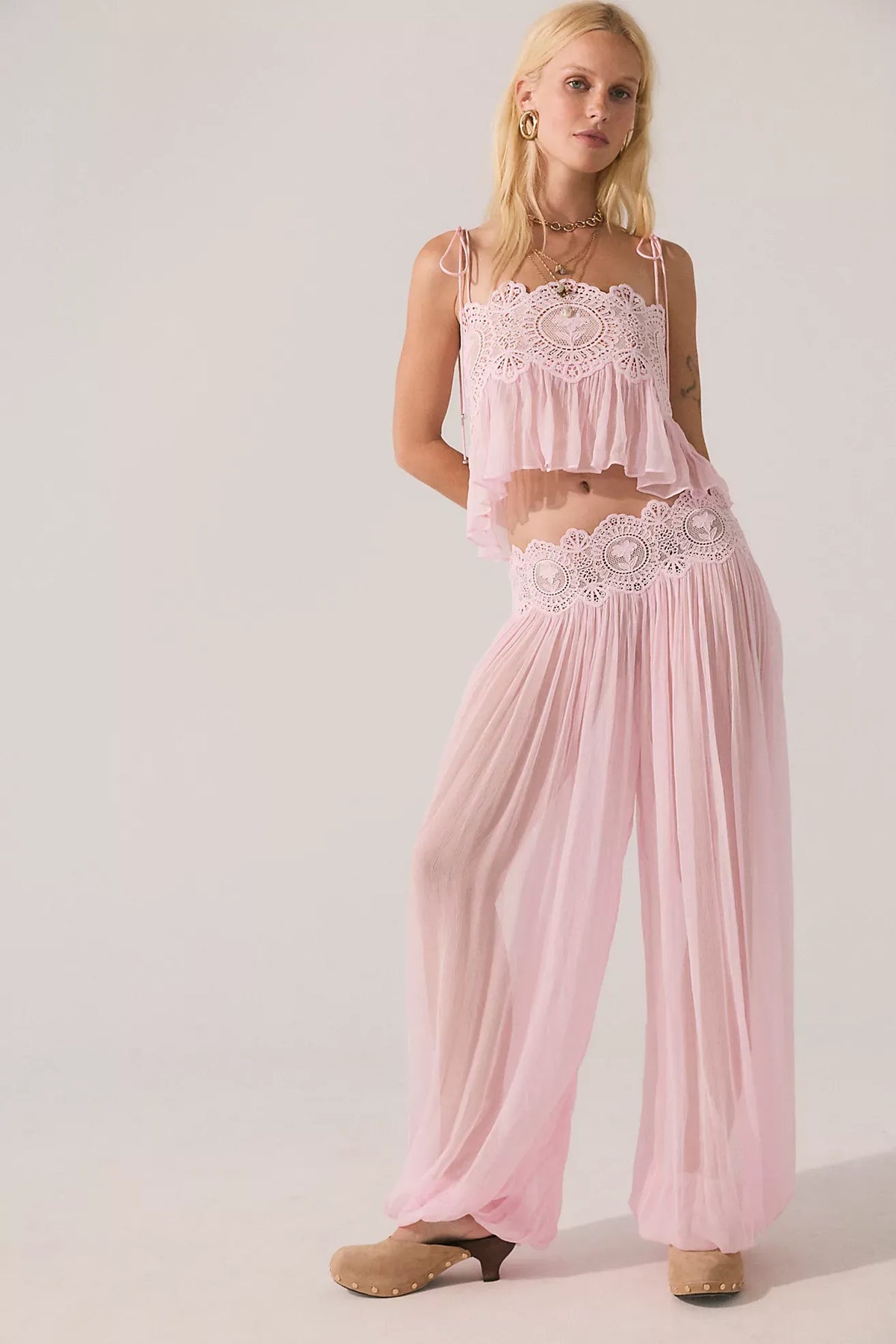 Modern Pink Lace Babydoll Crop Top
