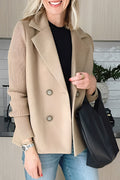 Women's Double-Breasted Wool Blend Short Coat with Ribbed Knit Sleeves – Elegant Tailored Outerwear for Office and Autumn Winter Styling