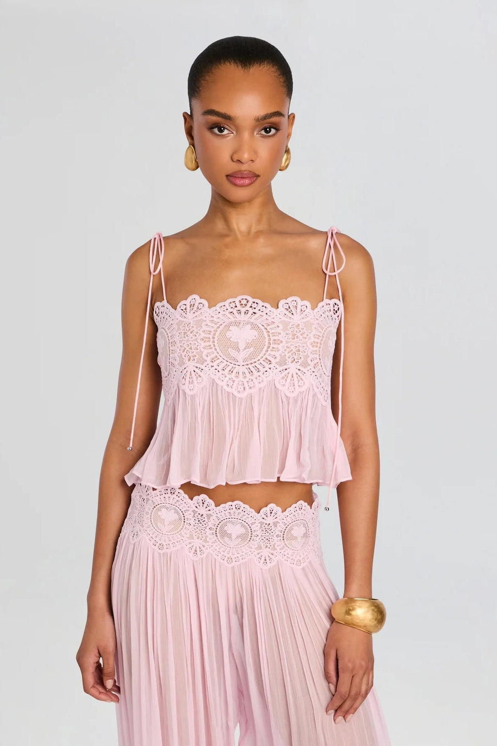 Modern Pink Lace Babydoll Crop Top