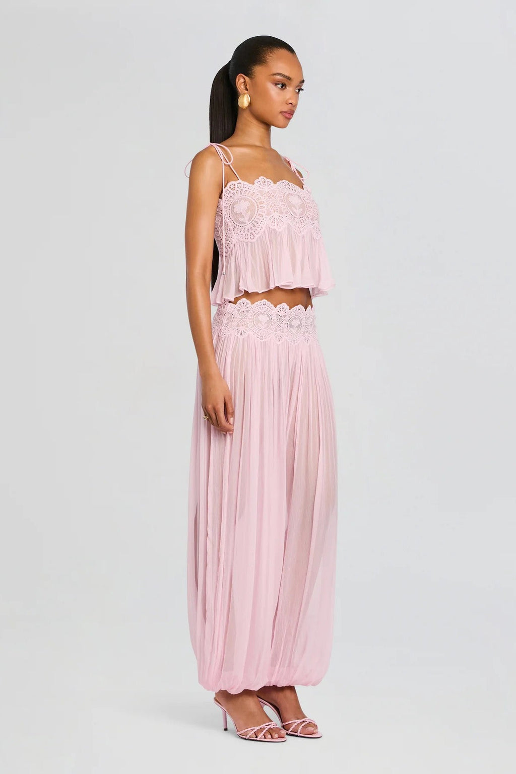 Modern Pink Lace Babydoll Crop Top