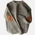 Jasper - Men's Crewneck Knit Sweater with Suede Elbow Patches