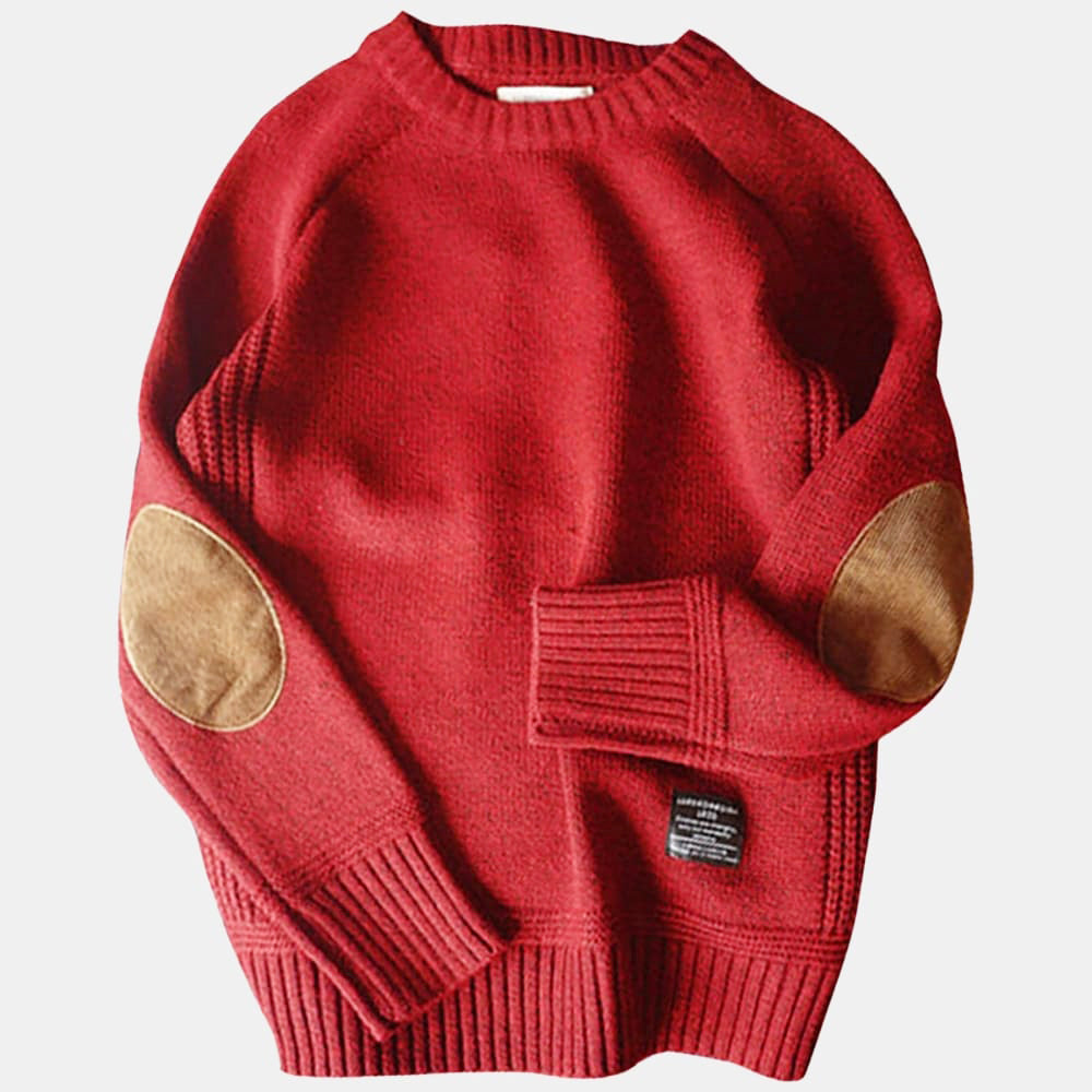 Jasper - Men's Crewneck Knit Sweater with Suede Elbow Patches