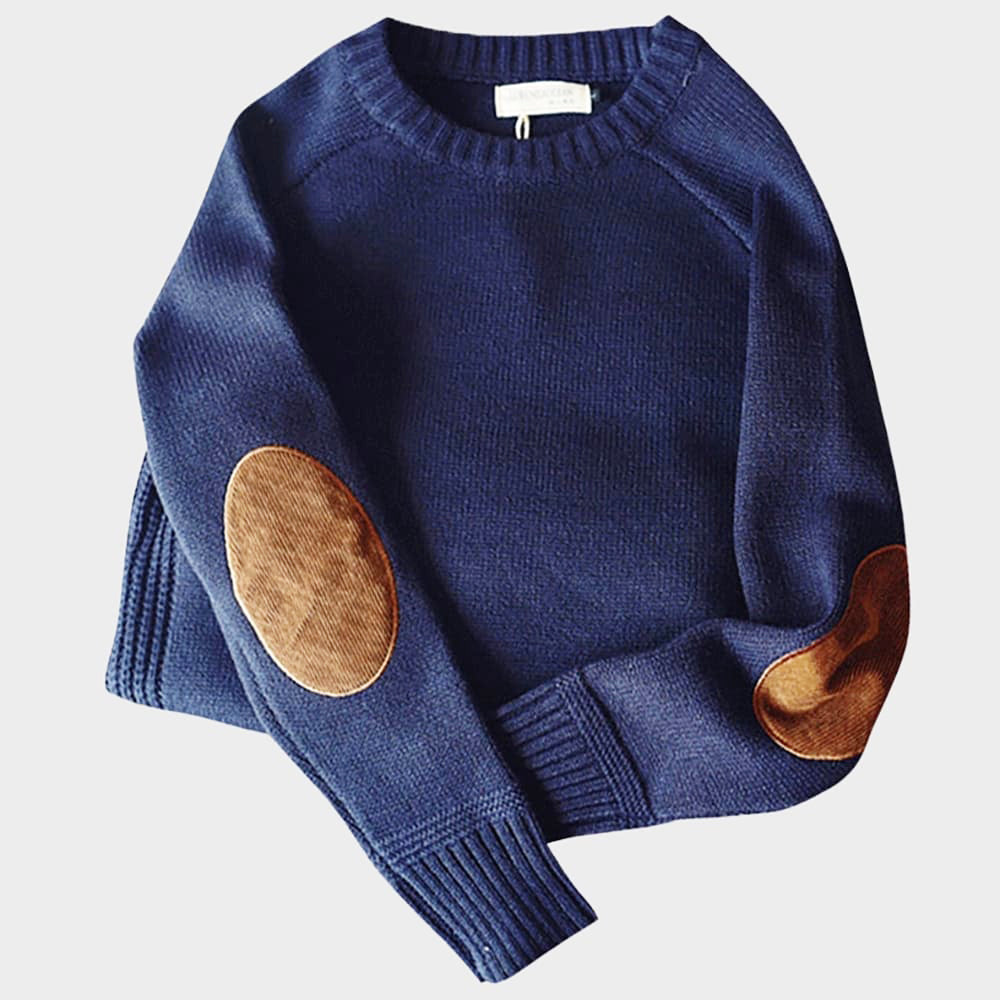 Jasper - Men's Crewneck Knit Sweater with Suede Elbow Patches