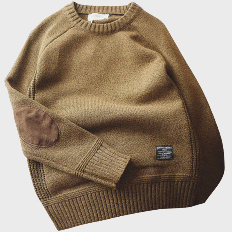 Jasper - Men's Crewneck Knit Sweater with Suede Elbow Patches