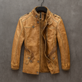 Jireh - Men's Button-Front Leather Coat with Corduroy Collar