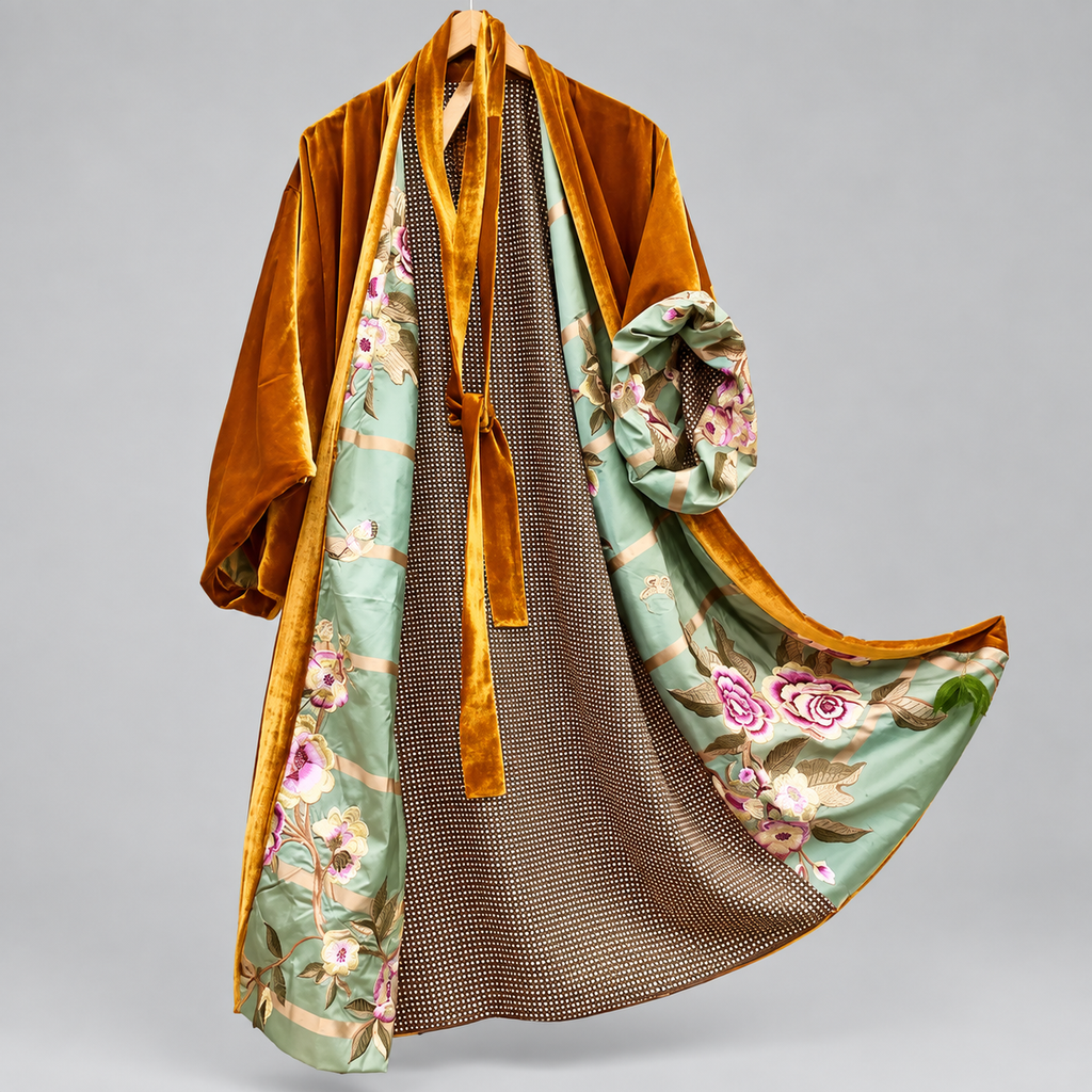 Josephine - Women's Velvet-Collar Floral Satin Cardigan Robe