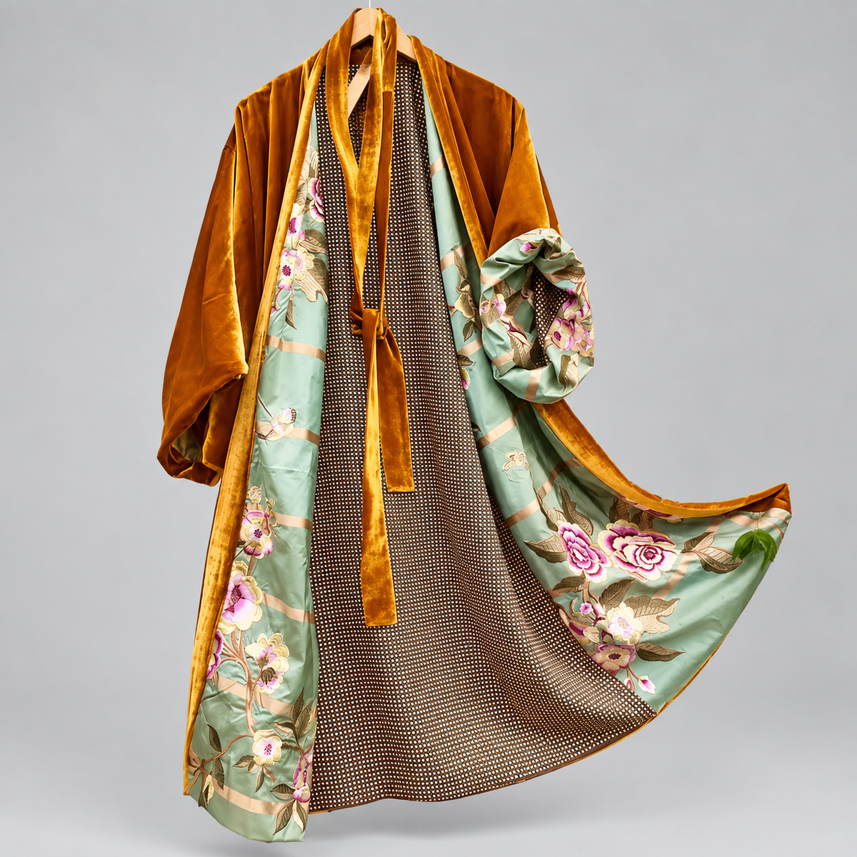Josephine - Women's Velvet-Collar Floral Satin Cardigan Robe