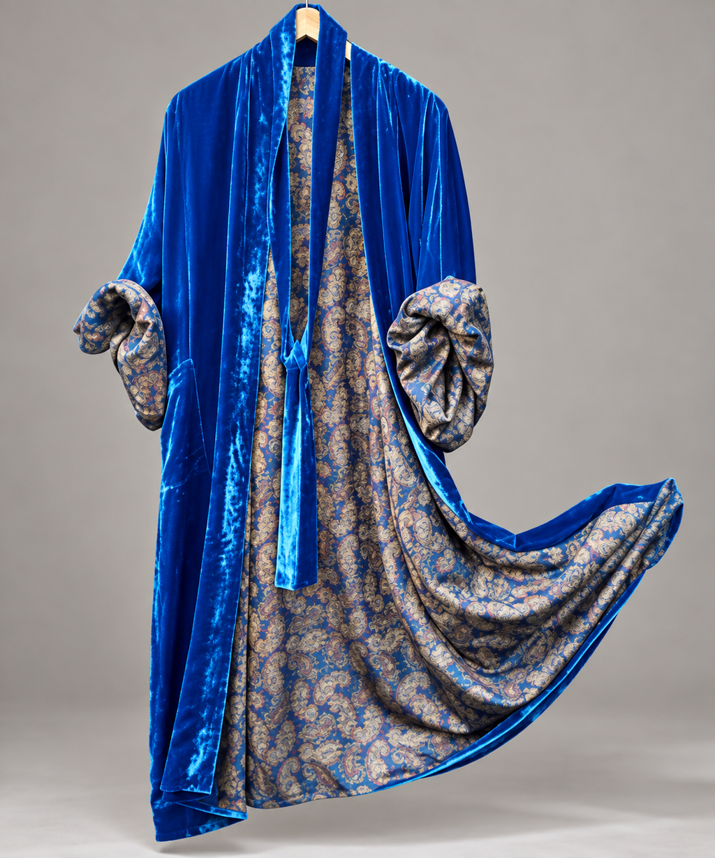 Josephine - Women's Velvet-Collar Floral Satin Cardigan Robe