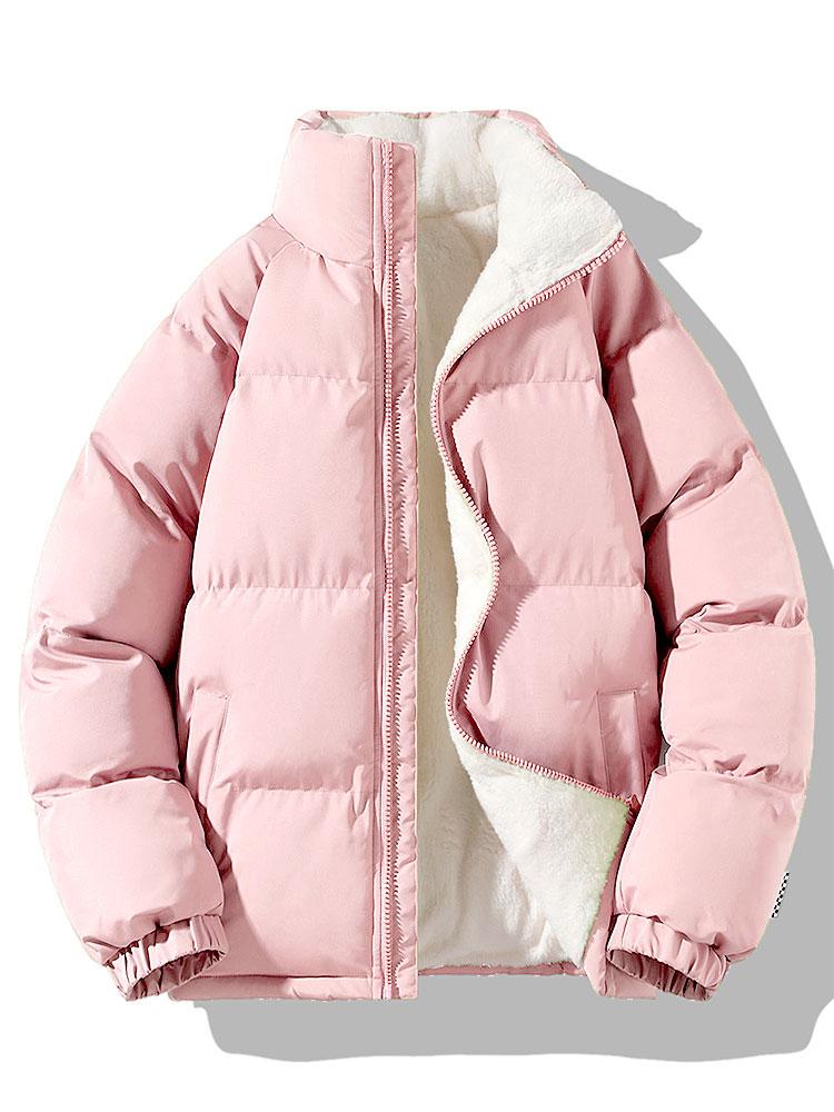 Men's Sherpa-Lined Puffer Jacket with High Collar – Warm Quilted Zip-Up Outerwear for Winter