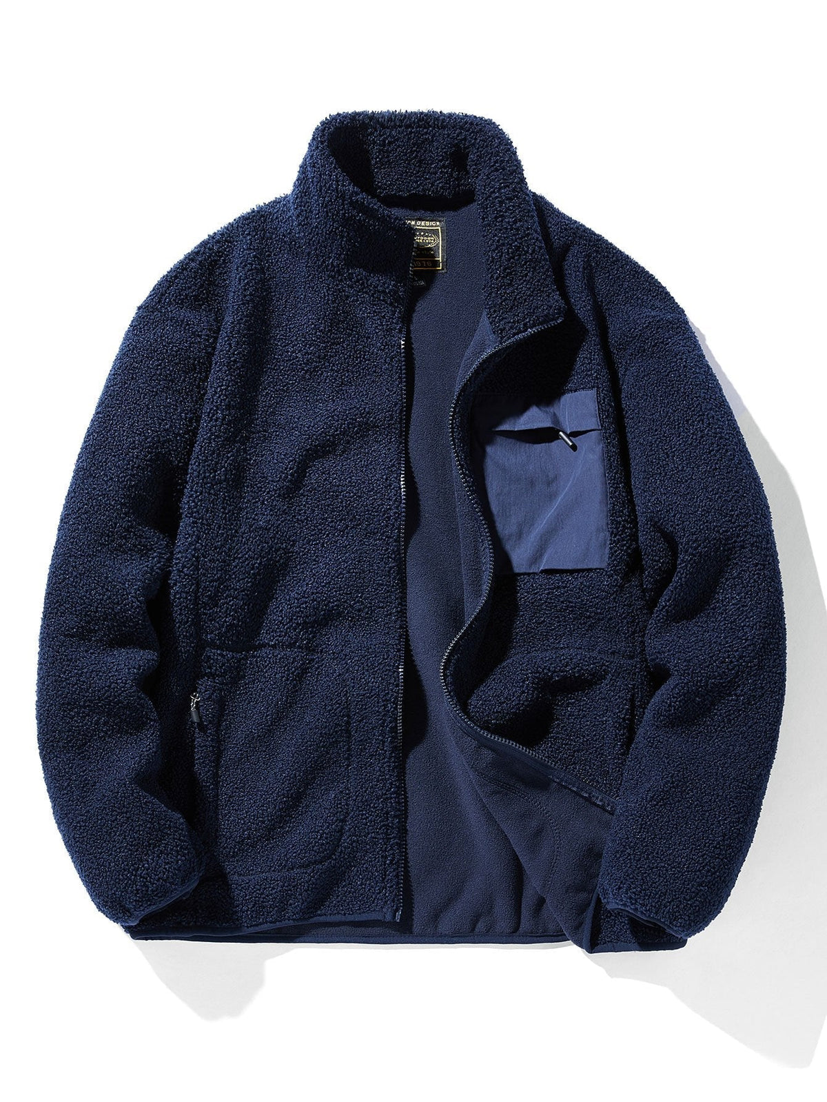 Men's Teddy Fleece Zip-Up Jacket – Soft Borg Textured Outerwear with Stand Collar and Zipped Utility Pockets for Autumn and Winter