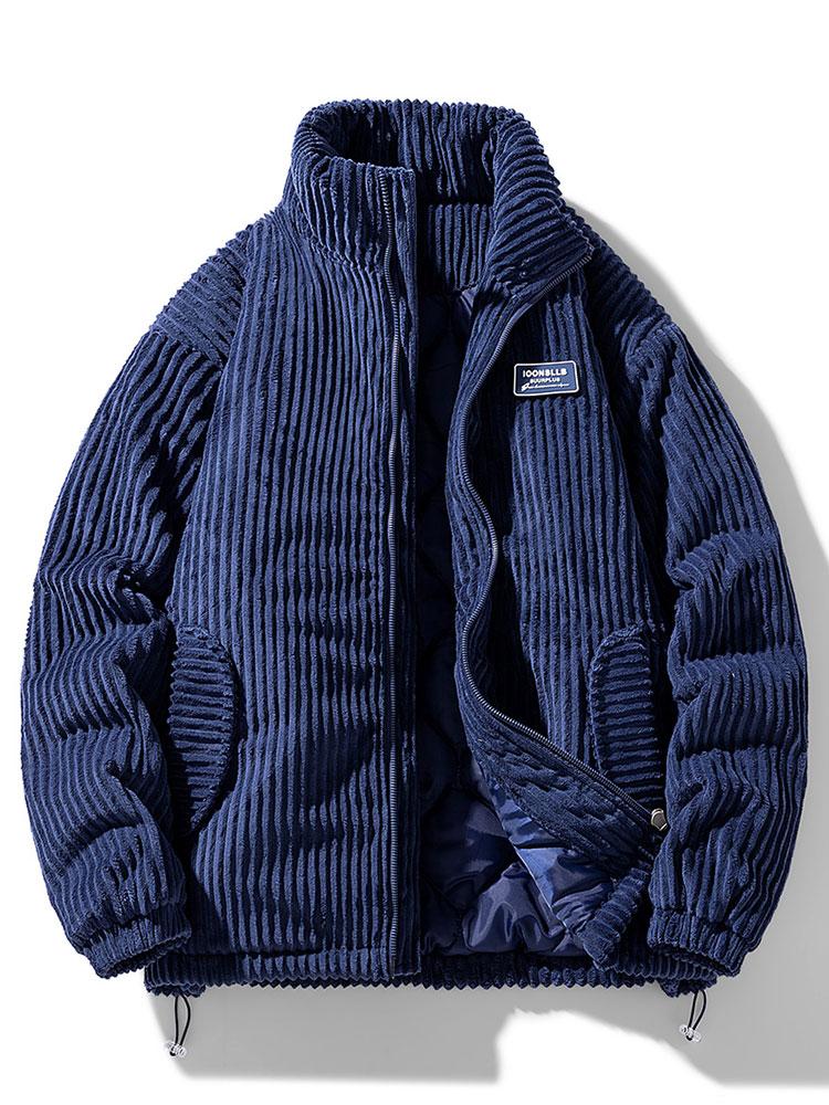 Men's Quilted-Lined Corduroy Jacket with High Collar – Warm Padded Zip-Up Outerwear for Autumn and Winter