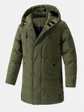 Men's Long Hooded Puffer Parka Coat – Warm Padded Winter Outerwear with Drawstring Hood and Practical Pockets