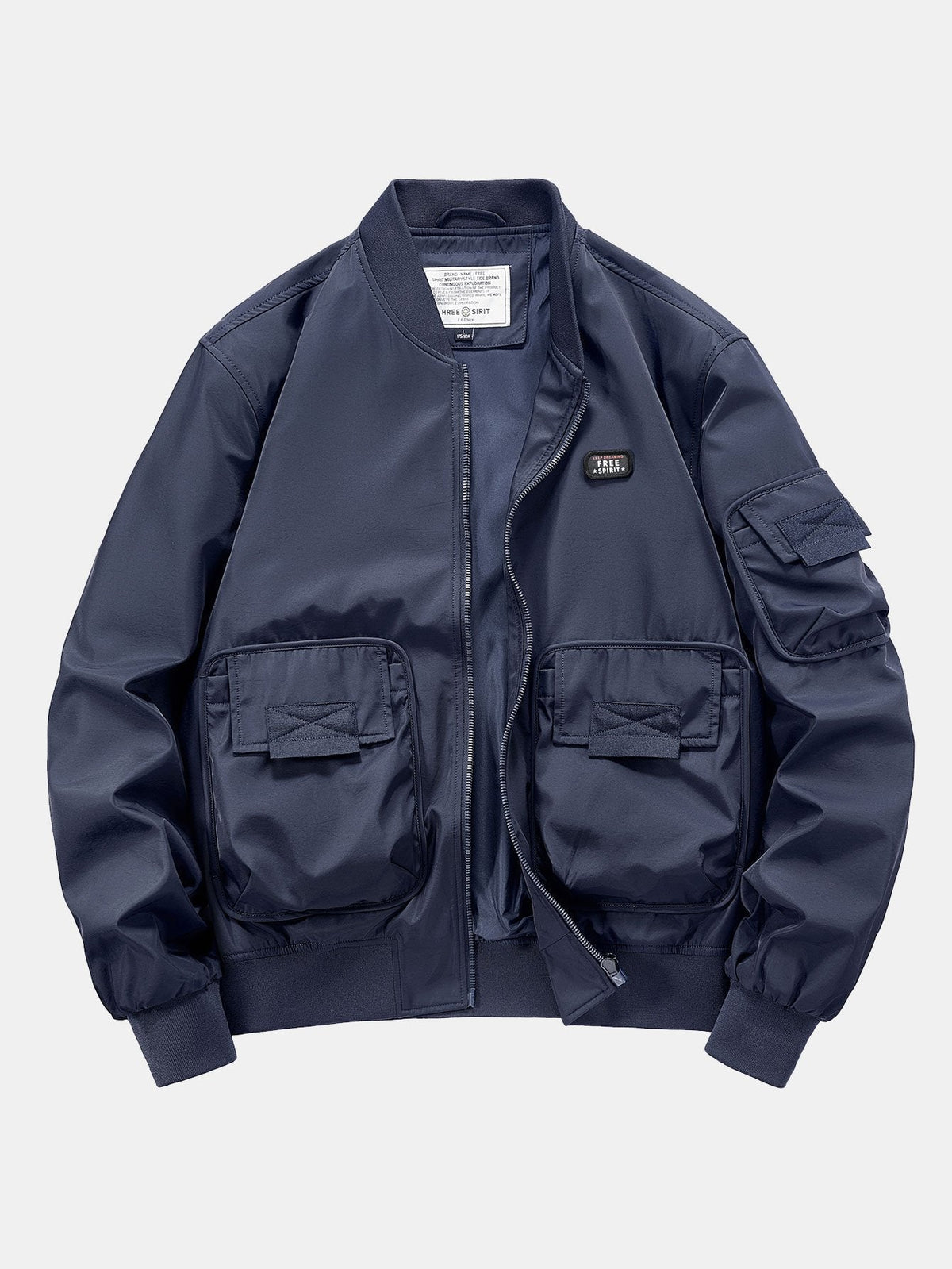 Men's Multi-Pocket Utility Bomber Jacket – Casual Zip-Up Outerwear with Cargo Pockets and Ribbed Trims for Spring and Autumn