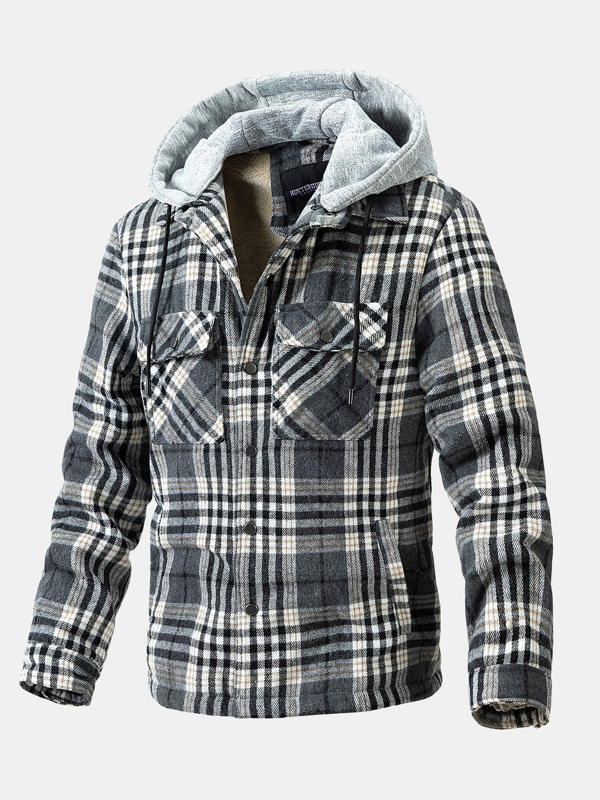 Men's Fleece-Lined Flannel Jacket with Detachable Hood – Warm Button-Up Outerwear for Autumn and Winter