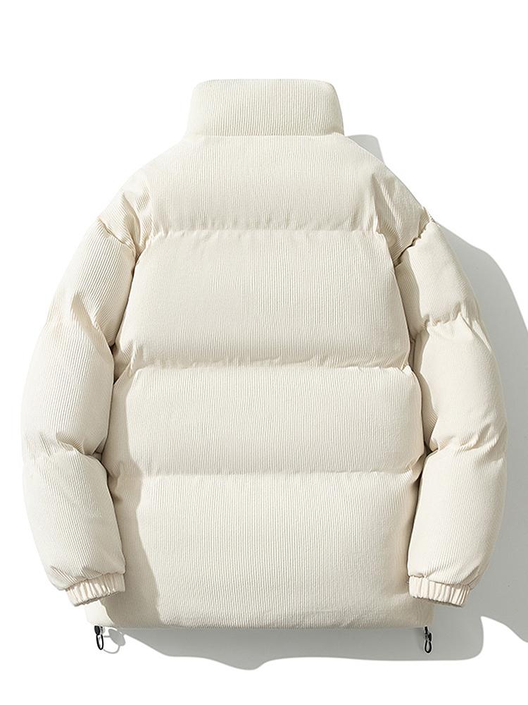 Men's Corduroy Puffer Jacket with High Collar – Warm Padded Zip-Up Winter Outerwear