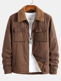 Men's Teddy-Lined Faux Suede Jacket – Warm Zip-Up Winter Outerwear with Borg Collar and Utility Pockets