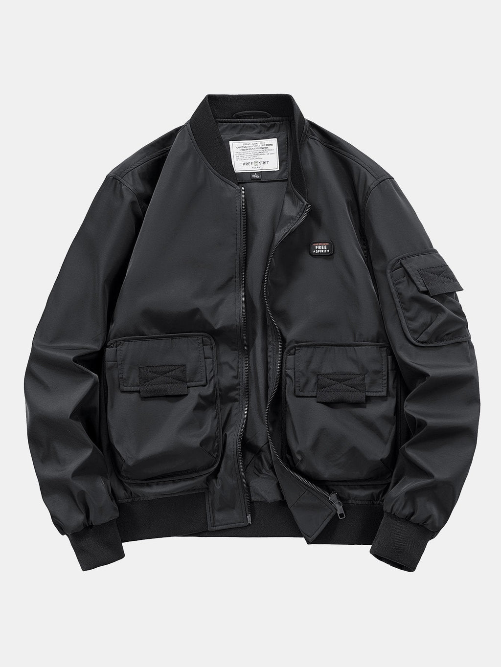 Men's Multi-Pocket Utility Bomber Jacket – Casual Zip-Up Outerwear with Cargo Pockets and Ribbed Trims for Spring and Autumn