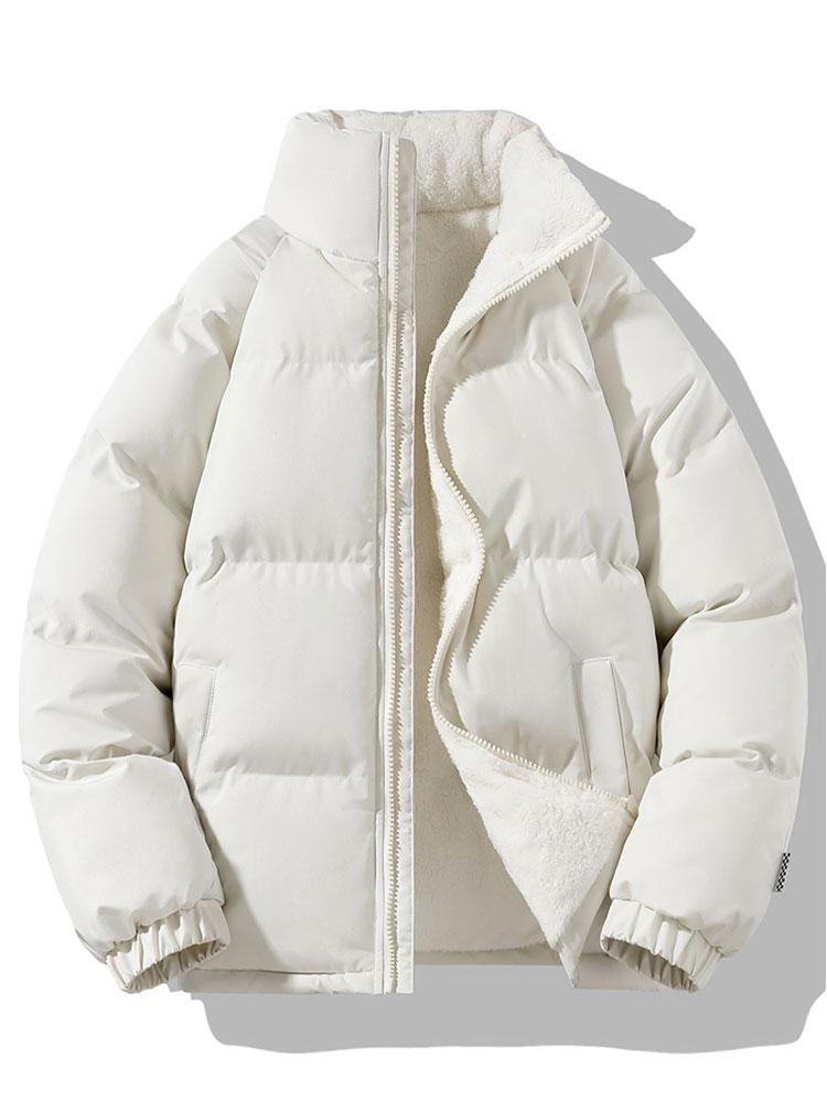 Men's Sherpa-Lined Puffer Jacket with High Collar – Warm Quilted Zip-Up Outerwear for Winter