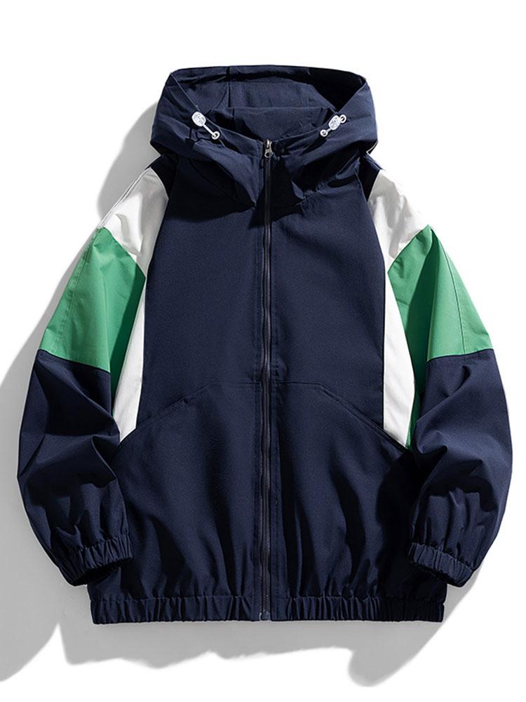 Men's Lightweight Hooded Windbreaker Jacket – Relaxed Fit Zip-Up Outerwear for Spring and Autumn