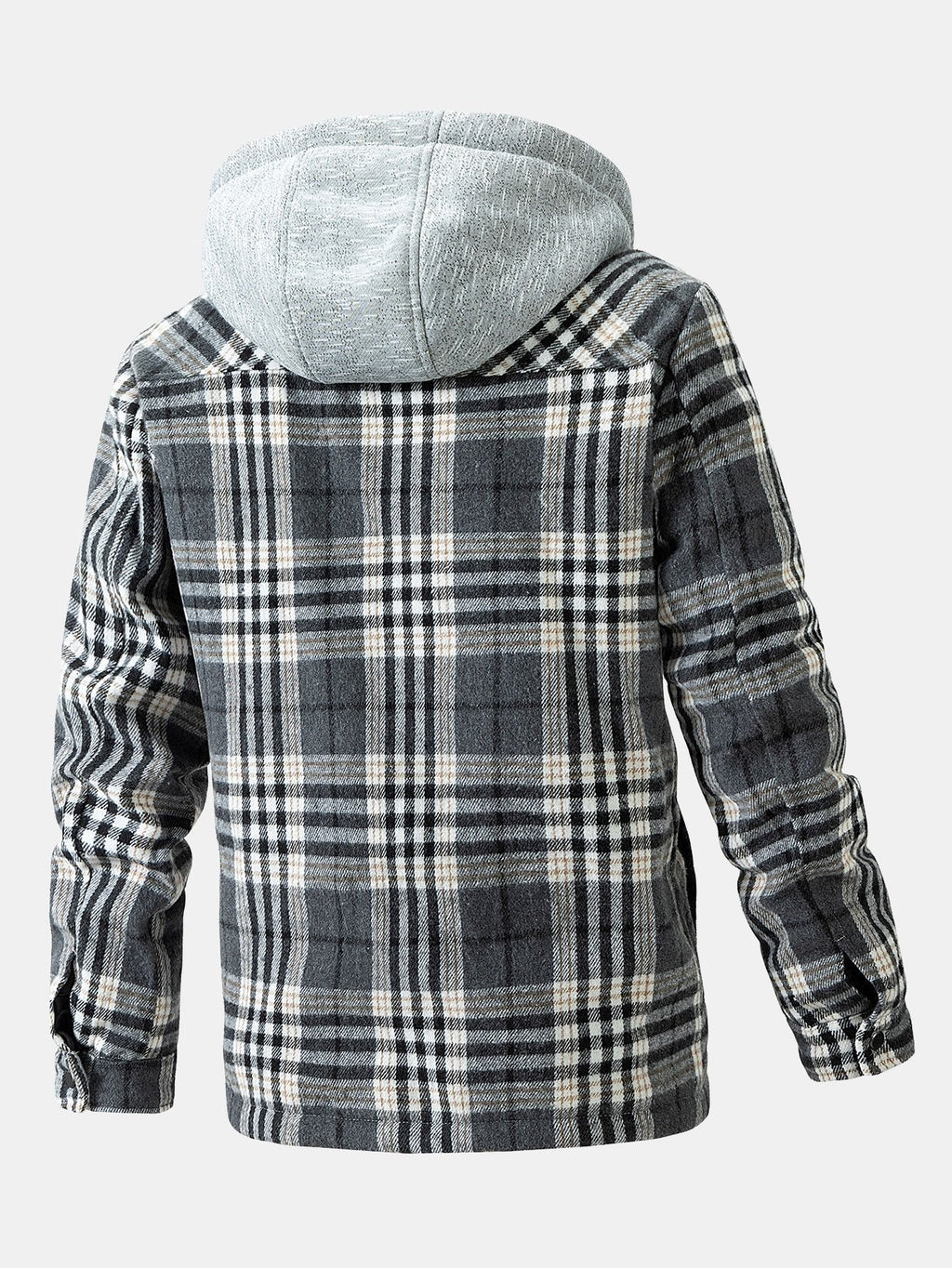Men's Fleece-Lined Flannel Jacket with Detachable Hood – Warm Button-Up Outerwear for Autumn and Winter