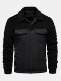Men's Quilted-Lined Teddy Fleece Jacket – Warm Colour Block Winter Outerwear with Snap-Button Fastening and Utility Chest Pockets
