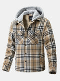 Men's Fleece-Lined Flannel Jacket with Detachable Hood – Warm Button-Up Outerwear for Autumn and Winter