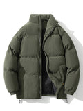Men's Corduroy Puffer Jacket with High Collar – Warm Padded Zip-Up Winter Outerwear