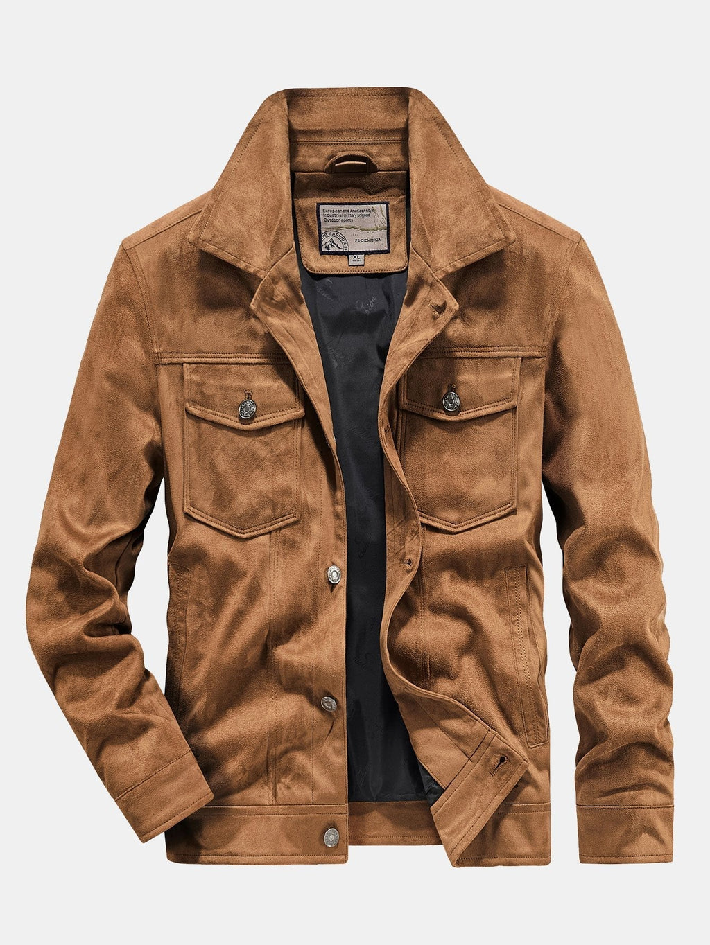 Men's Vintage Faux Suede Jacket with Button Front – Smart Casual Outerwear for Autumn and Spring