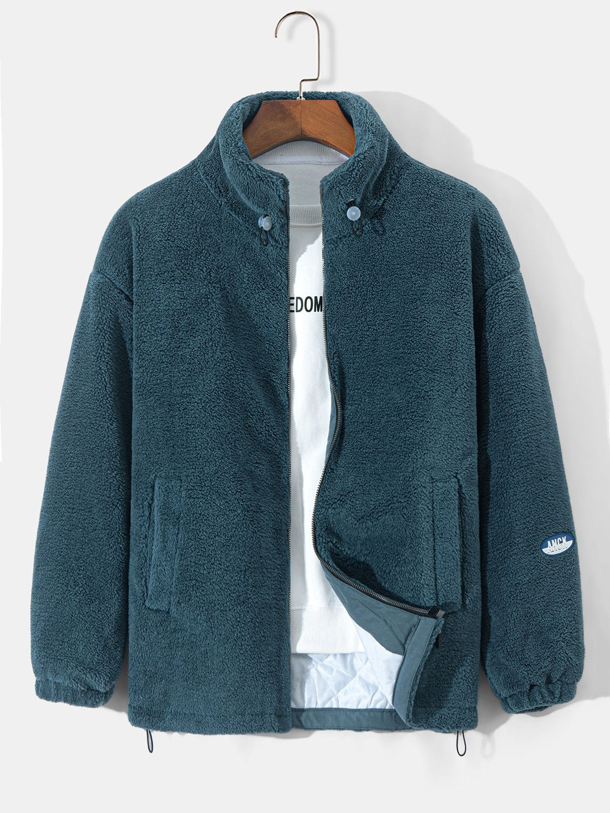 Men's Quilted-Lined Teddy Fleece Jacket – Warm Zip-Up Winter Outerwear with Soft Borg Texture and Stand Collar