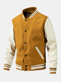 Men's Wool-Look Varsity Bomber Jacket with Faux Leather Sleeves – Classic College Style Outerwear for Autumn and Spring