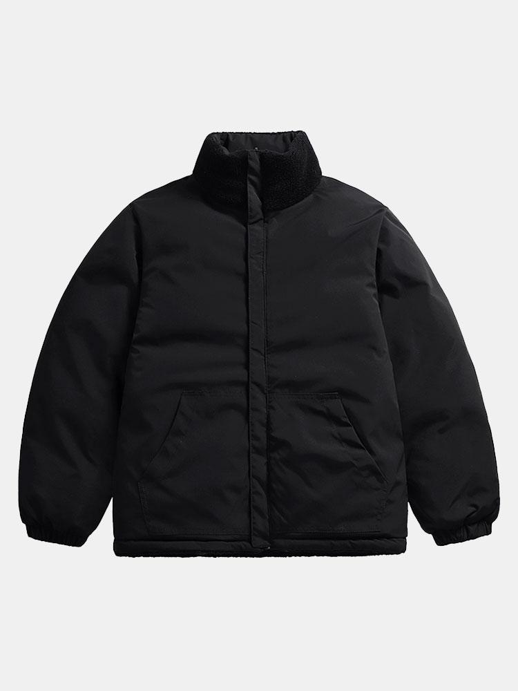 Men's Teddy Fleece Puffer Jacket – Padded High Collar Zip-Up Winter Outerwear with Zipped Pockets