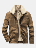 Men's Faux Suede Teddy-Lined Utility Jacket – Warm Sherpa Collar Button-Up Winter Outerwear with Chest Pockets and Vintage Workwear Styling