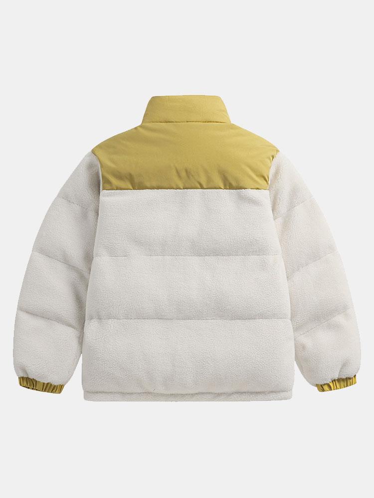 Men's Teddy Fleece Puffer Jacket – Padded High Collar Zip-Up Winter Outerwear with Zipped Pockets