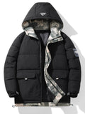 Men's Hooded Puffer Parka Jacket – Warm Padded Winter Coat with Camouflage Trim and Utility Pockets