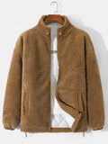 Men's Quilted-Lined Teddy Fleece Jacket – Warm Zip-Up Winter Outerwear with Stand Collar and Practical Side Pockets