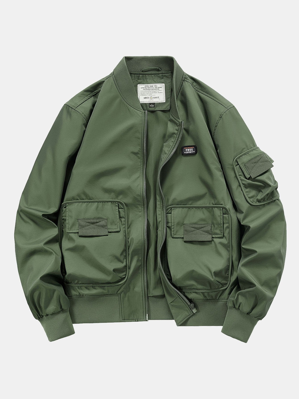 Men's Multi-Pocket Utility Bomber Jacket – Casual Zip-Up Outerwear with Cargo Pockets and Ribbed Trims for Spring and Autumn