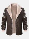 Men's Faux Leather Blazer with Faux Fur Lining – Warm Button-Up Winter Jacket with Shearling Lapels and Smart Casual Styling