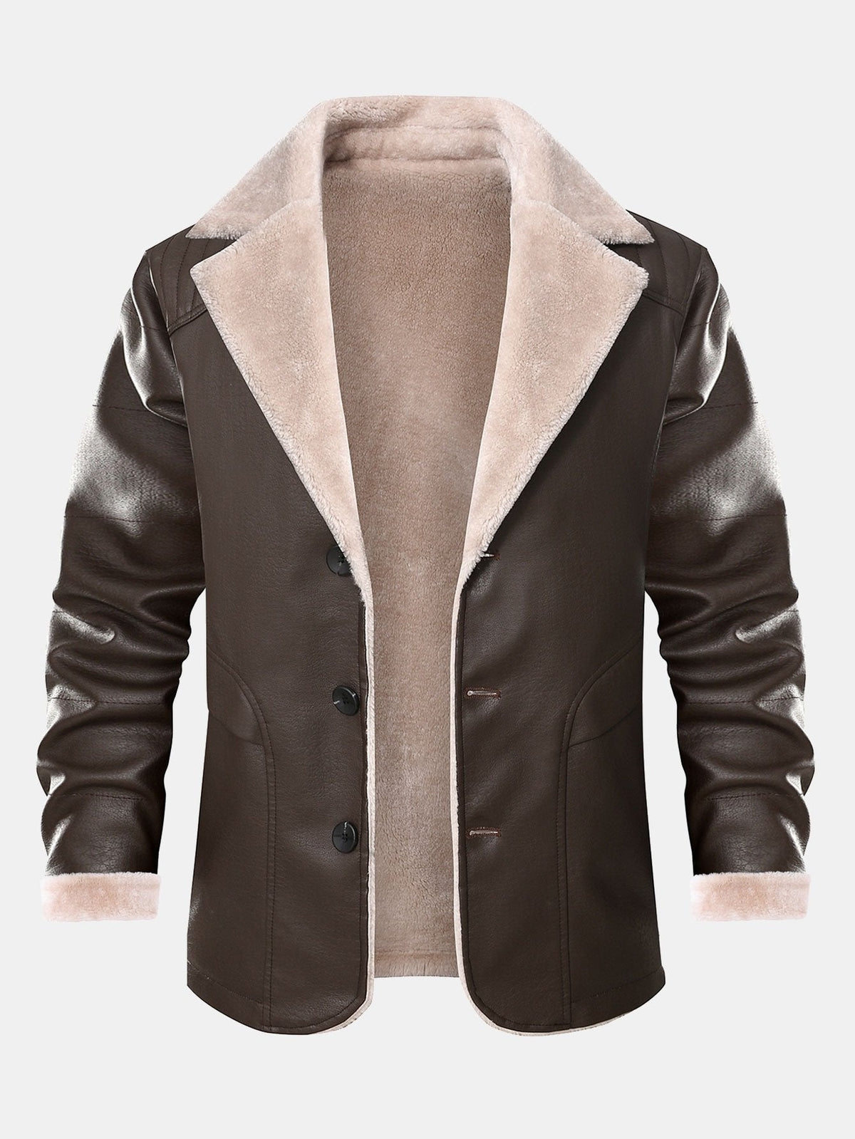 Men's Faux Leather Blazer with Faux Fur Lining – Warm Button-Up Winter Jacket with Shearling Lapels and Smart Casual Styling