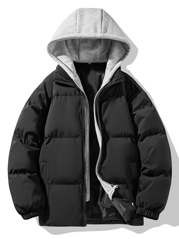Men's Padded Puffer Jacket with Detachable Hood – Warm Zip-Up Winter Outerwear for Everyday Wear