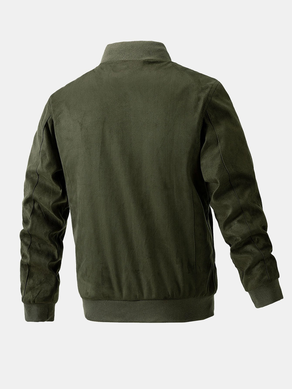 Men's Faux Suede Bomber Jacket – Quilted-Lined Zip-Up Outerwear with Zipped Chest Pockets and Ribbed Trims for Autumn