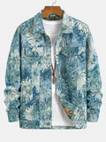 Men's Painted Floral Print Jacket – Vintage Botanical Pattern Button-Up Casual Outerwear with Chest Pockets for Spring and Autumn