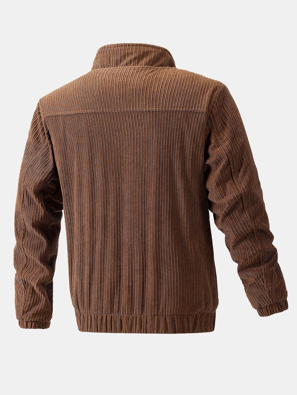Men's Corduroy Funnel Neck Jacket – Textured Zip-Up Casual Outerwear with Utility Pockets for Autumn and Winter