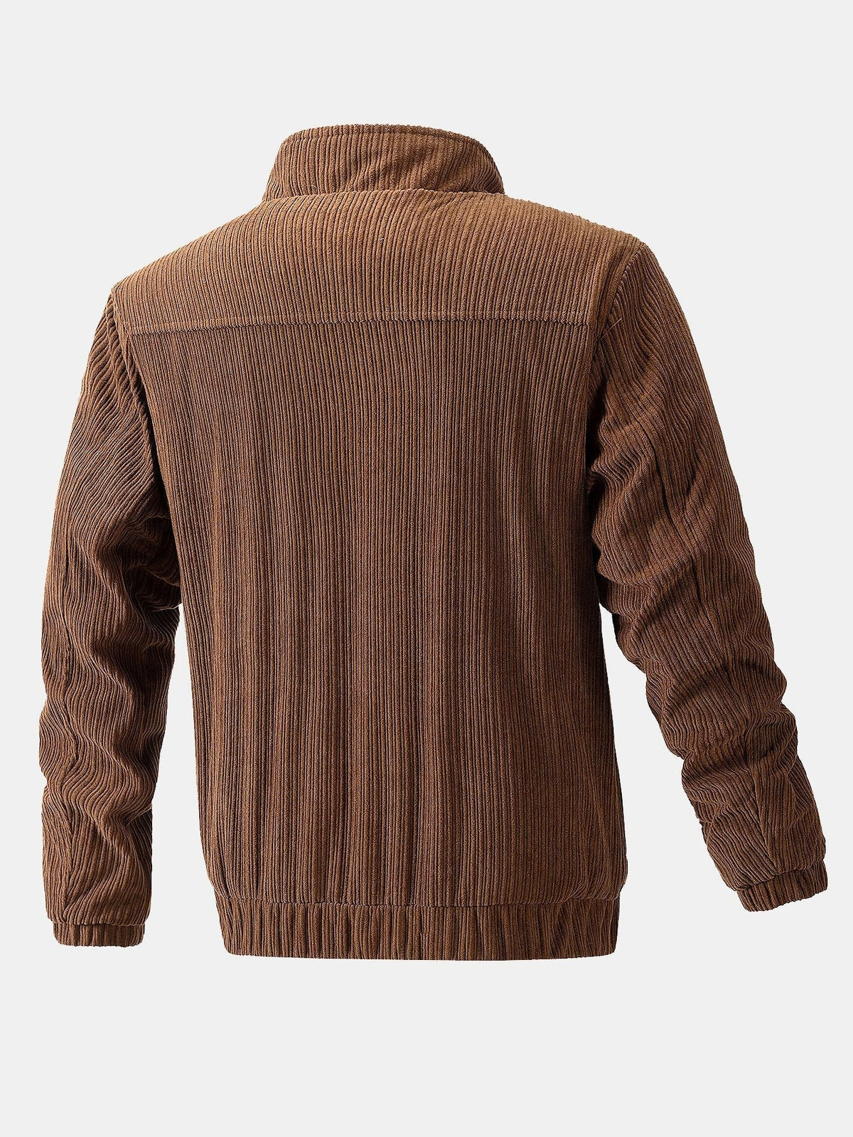 Men's Corduroy Funnel Neck Jacket – Textured Zip-Up Casual Outerwear with Utility Pockets for Autumn and Winter